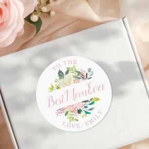 Sticker Rond Fleur rose Bonne Fête des Mères Meilleure Maman ja