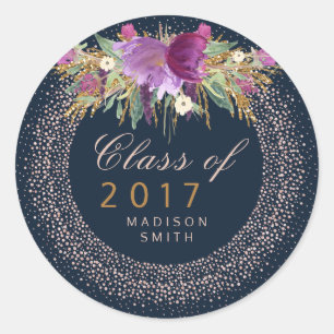 Sticker Rond Fleur rose d'aquarelle de confettis de parties