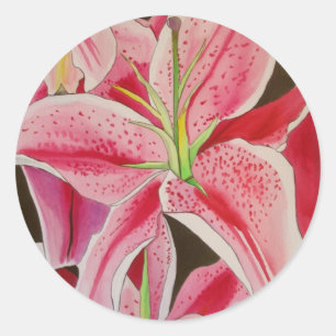Sticker Rond Fleur rose d'art d'aquarelle de lis d'astronome