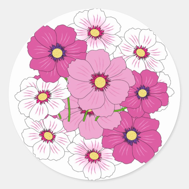 Sticker Rond Fleur Rose Et Blanc Élégant (Devant)