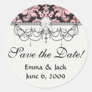 Sticker Rond fleur rose et noir orné chic damask