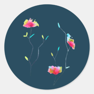 Sticker Rond Fleur rose moderne simple d'inspiration japonaise