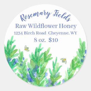 Sticker Rond Fleur Rosemary Herb Bees Miel à vendre