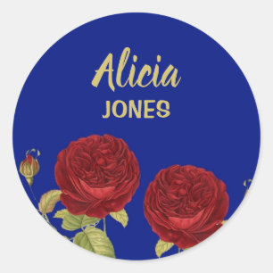 Sticker Rond Fleur rouge et bleu feuille