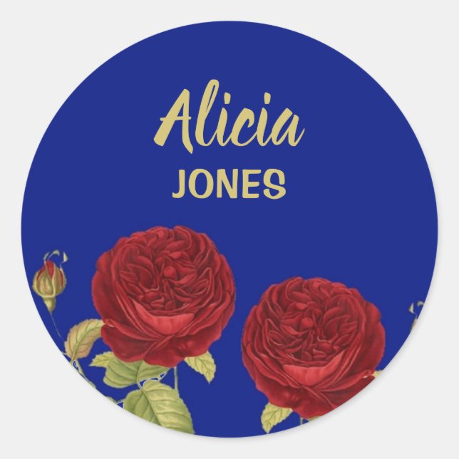 Sticker Rond Fleur rouge et bleu feuille (Devant)