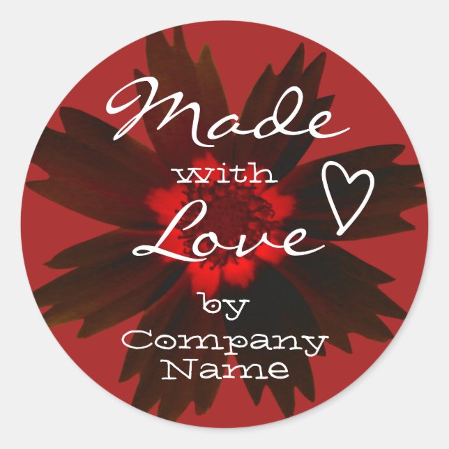Sticker Rond Fleur rouge Fleur Fabriquée avec amour par Nom de  (Devant)