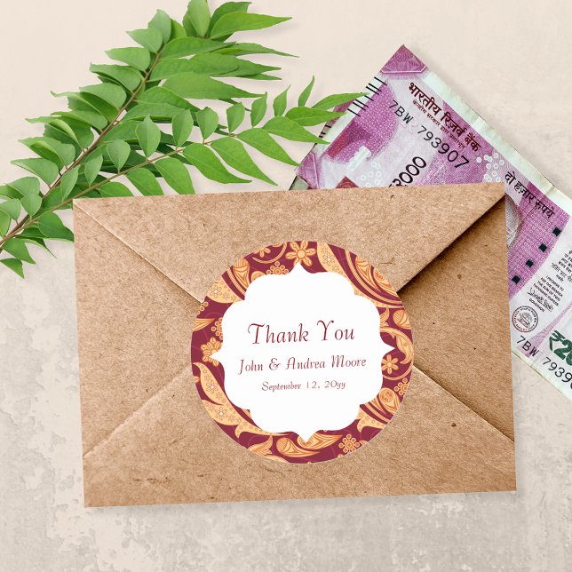 Sticker Rond Fleur rouge Henné mariage Faveur (Créateur téléchargé)