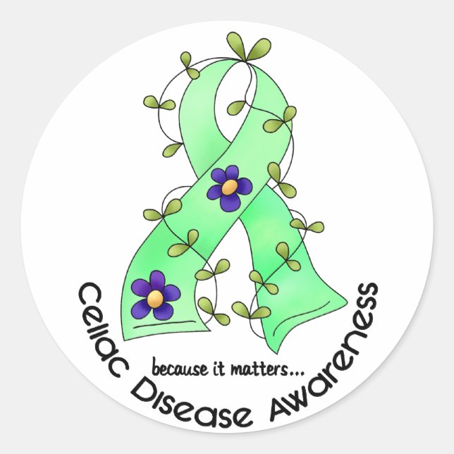 Sticker Rond Fleur Ruban CELIAC MALADIE SENSIBILISATION T-Shirt (Devant)