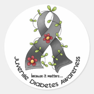 Sticker Rond Fleur Ruban JUVÉNILE DIABÈTE SENSIBILISATION T-shi