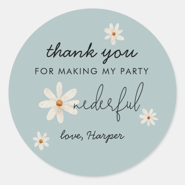 Sticker Rond Fleur sauvage 1er anniversaire ONE derful faveur (Devant)