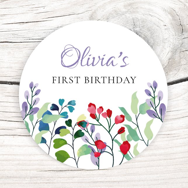 Sticker Rond Fleur sauvage Aquarelle Florale 1er anniversaire (Créateur téléchargé)