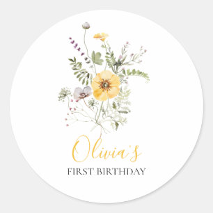 Sticker Rond Fleur sauvage aquarelle florale premier anniversai
