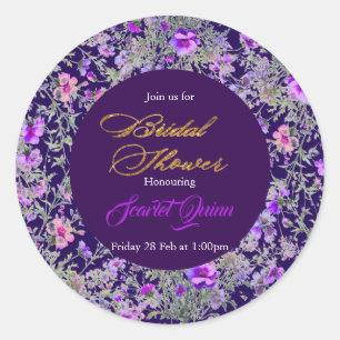 Sticker Rond Fleur sauvage aquarelle marron violet moderne