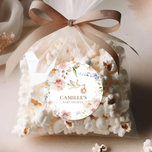 Sticker Rond Fleur sauvage Baby Bloom Douche (Wildflower Baby Shower Favor Round Sticker)