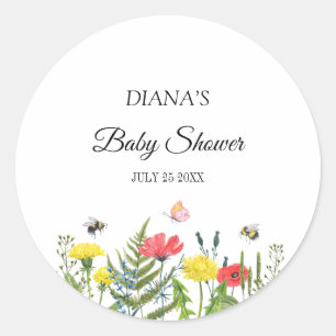 Sticker Rond fleur sauvage baby shower