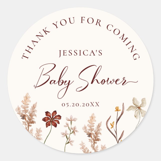 Sticker Rond Fleur sauvage Baby shower Merci (Devant)