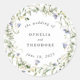 Sticker Rond Fleur sauvage Bleu Aquarelle Mariage Favoriser Mer