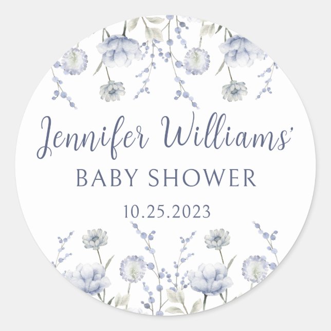 Sticker Rond Fleur sauvage bleu chute garçon baby shower merci (Devant)