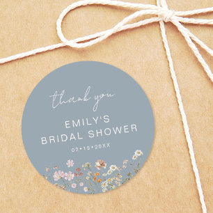 Sticker Rond Fleur Sauvage Bleu Poussiéreux Remerciement Baby S