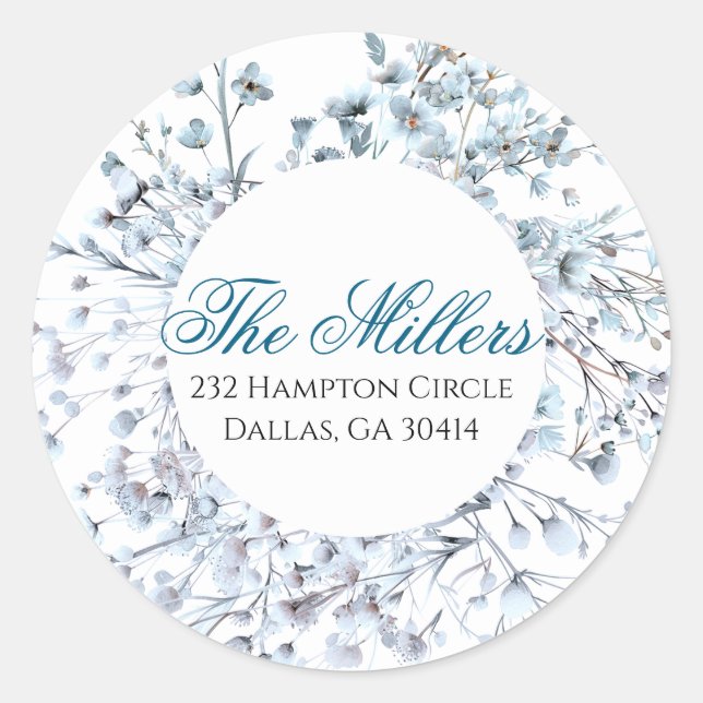 Sticker Rond Fleur sauvage Blue Return Adresse (Devant)