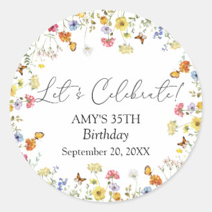 Sticker Rond Fleur sauvage Boho Floral Fêtons l'anniversaire