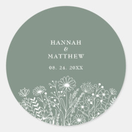 Sticker Rond Fleur sauvage Boho Sage Mariage vert