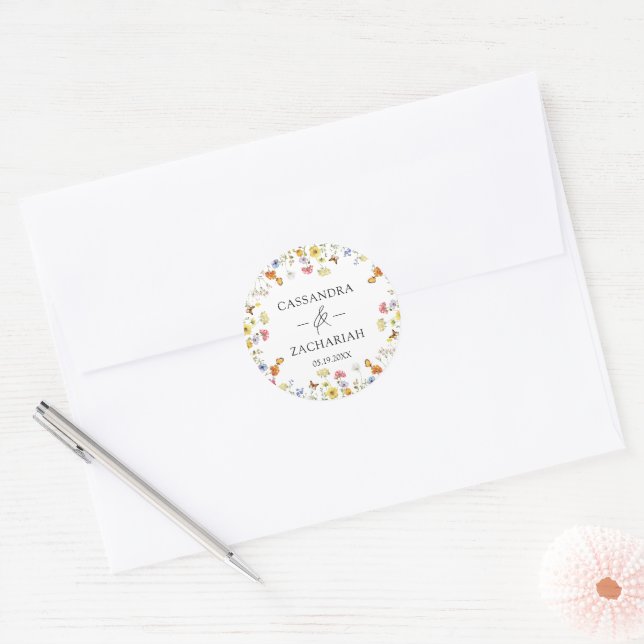 Sticker Rond Fleur sauvage Boho Wedding shower botanique (Enveloppe)