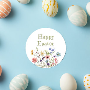 Sticker Rond Fleur Sauvage Colorée Fantaisiste Fleurir Joyeuses