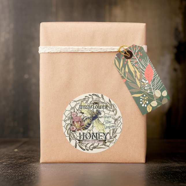 Sticker Rond Fleur sauvage d'abeilles miel Honey Jar Lid Étique (Créateur téléchargé)