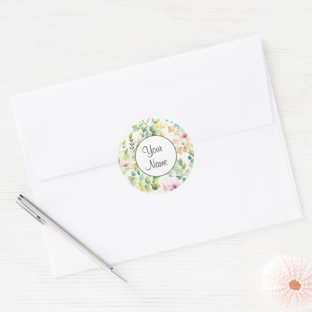 Sticker Rond Fleur sauvage d'aquarelle botanique classique (Enveloppe)