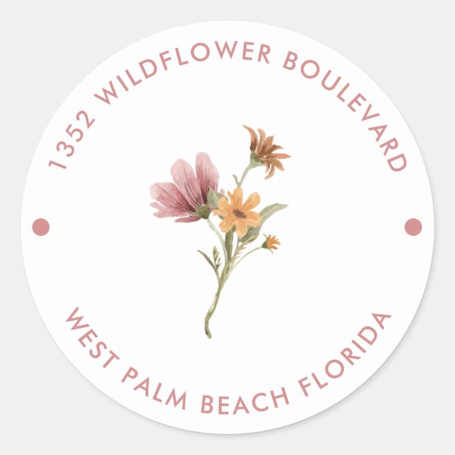 Sticker Rond Fleur sauvage d'aquarelle Floral Baby shower Adres (Devant)