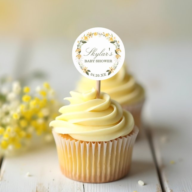 Sticker Rond Fleur sauvage d'aquarelle Florals Baby shower de c (Watercolor Wildflower Florals Wreath Baby Shower Classic Round Sticker)