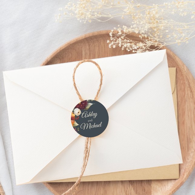 Sticker Rond Fleur sauvage de la marine et de l'automne jaune (Créateur téléchargé)