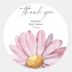 Sticker Rond Fleur sauvage de marguerite rose - Merci