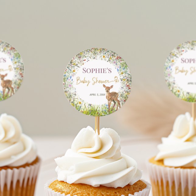 Sticker Rond Fleur sauvage Deer Baby shower rustique (Créateur téléchargé)