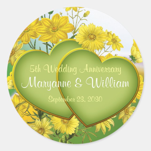 Sticker Rond fleur sauvage du 5e anniversaire du Mariage (Devant)