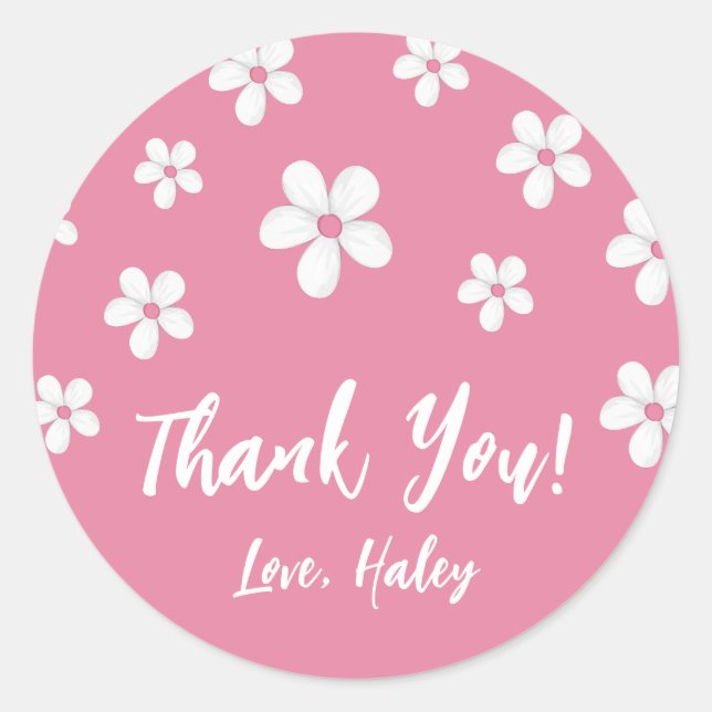 Sticker Rond Fleur sauvage Dusty rose mignonne bébé fille Merci (Devant)
