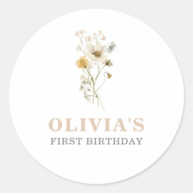 Sticker Rond Fleur sauvage Elegant jardin boho Premier annivers (Devant)