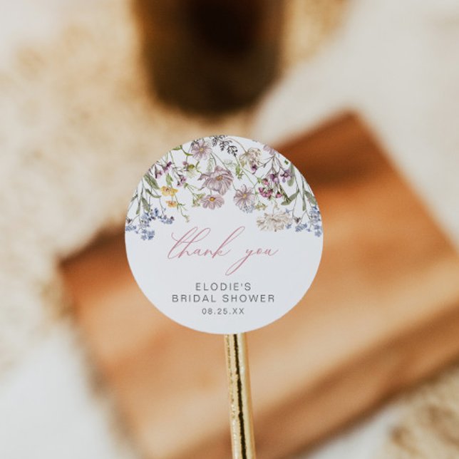 Sticker rond fleur sauvage Fête des mariées rose f (Créateur téléchargé)
