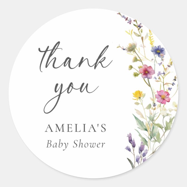 Sticker Rond Fleur sauvage Floral fille Baby shower Merci (Devant)