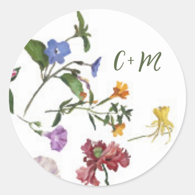 Sticker Rond Fleur sauvage Frame Rustic Boho Mariage (Devant)