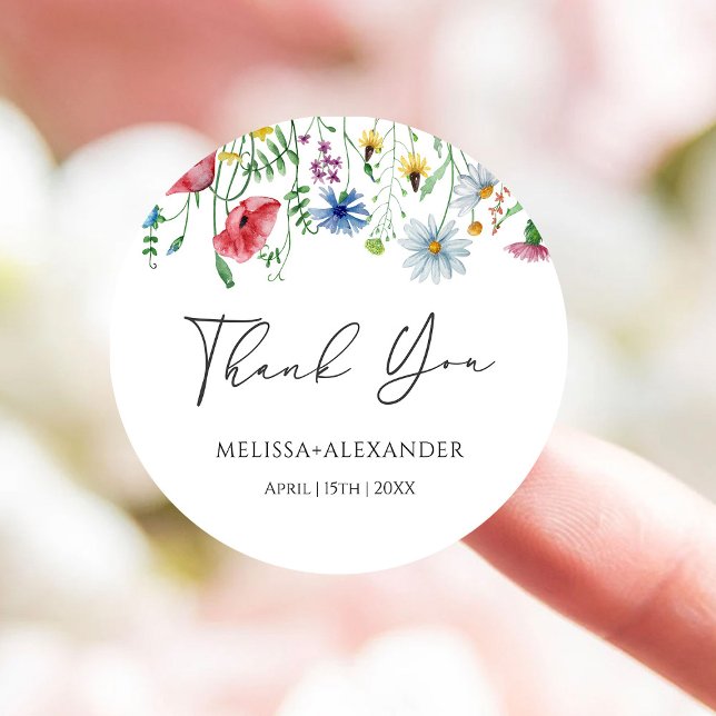 Sticker Rond Fleur sauvage Garden Florals Mariage (Créateur téléchargé)