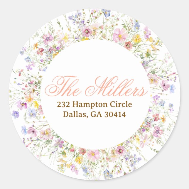 Sticker Rond Fleur sauvage Greenery Adresse de retour (Devant)
