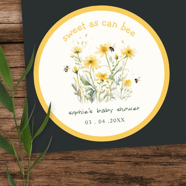 Sticker Rond Fleur sauvage Jaune doux comme Baby shower neutre (Créateur téléchargé)