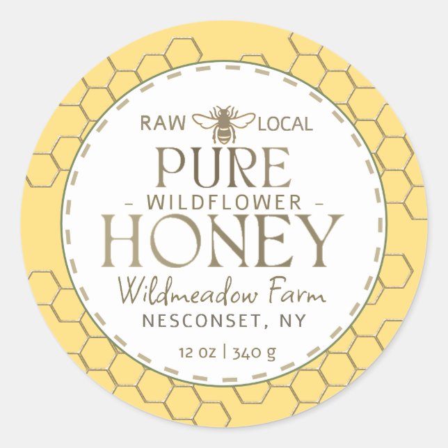 Sticker Rond Fleur sauvage jaune Raw Abeille de miel local (Devant)
