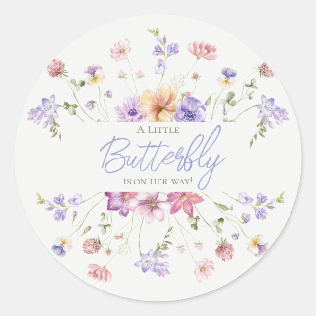 Sticker Rond Fleur sauvage Lilac Baby shower papillon Invitatio (Devant)