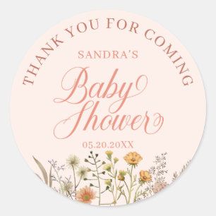 Sticker Rond Fleur sauvage Merci Boho Baby shower
