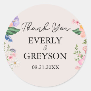 Sticker Rond Fleur sauvage Merci de mariage du printemps