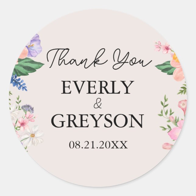 Sticker Rond Fleur sauvage Merci de mariage du printemps (Devant)