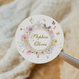Sticker Rond Fleur sauvage moderne Floral Wreath Mariage